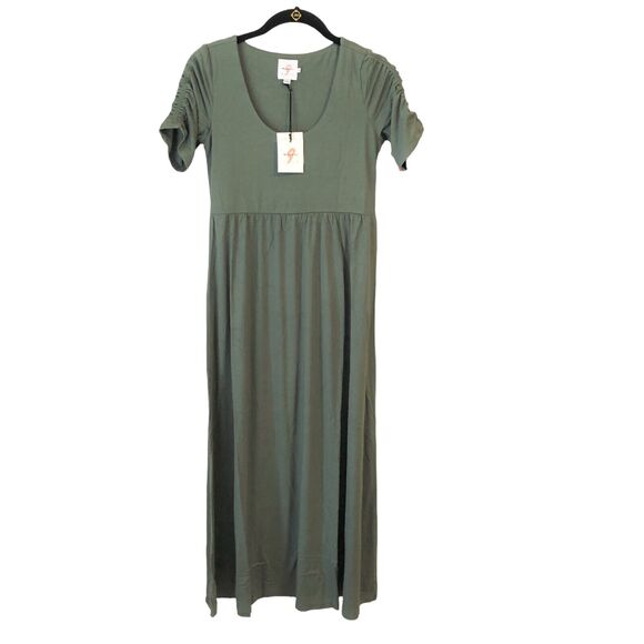 NEW The Nines by Hatch Maternity Dress Maxi Rayon Ruched Sleev Olive Green Sz XS - Picture 3 of 8